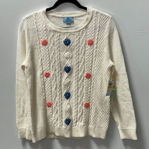 CeCe Women's Embroidered Cable Knit Sweater